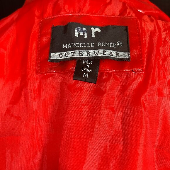 Vintage 90s Y2K Does 60s Womans Red Vinyl Jacket Lined Pockets Mod Go Go - Picture 8 of 16